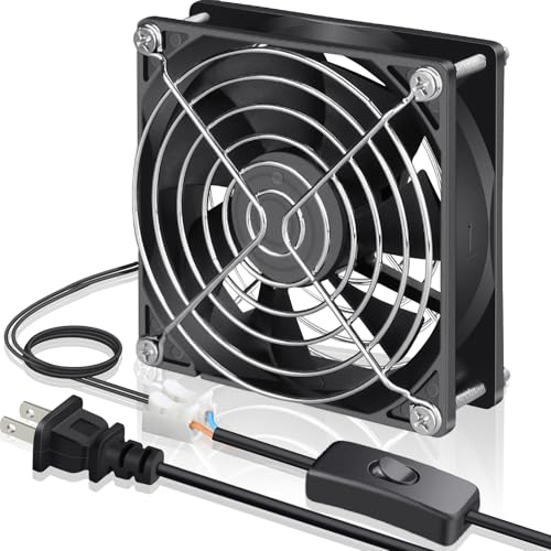GDSTIME 92mm EC Axial Fan AC 110V 120V Dual Ball Bearing Brushless Cooling | 92x92x25mm, 80-240V wide, 2W Low Power, ON/OFF Switch, for Amplifier, Cabinet Ventilation Exhaust Projects - size: 92x25mm