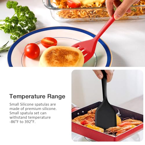 Small Silicone Serving Spatula Set of 4 for Egg, Steak(Black, Red) | Non-stick, Non-Scratch, Flexible, Easy to Clean - color: Black, Red