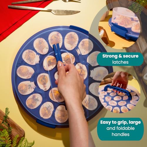 Deviled Egg Containers with Lid & Handles, 22-Count Portable Carrier, Dishwasher Safe Tray, Refrigerator Storage, High-Capacity Trays Deviled Egg Holder - Blue - color: Blue