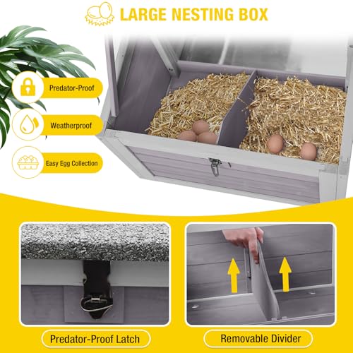 Aivituvin Large Chicken Coop for 4-6 Chickens, Raised Outdoor Wooden Chicken House with Unique Folding Design, 2 Nesting Boxes, Easy Clean Pull-Out Tray, Waterproof Asphalt Roof - Grey - size: 69.8"L x 42.0"W x 54.6"H