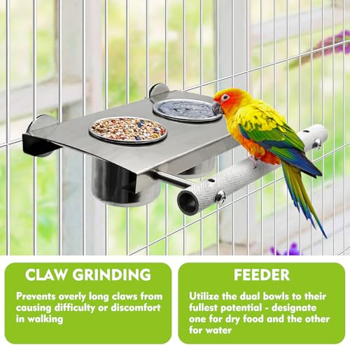 Tfwadmx Bird Parrot Feeding Cups, Small Bird Feeding Dish Cups Stainless Steel Birds Bowls Food Water Bowls with Food Holder for Cockatiel Parakeet Budgies Finches Lovebirds