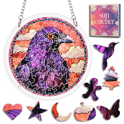 Purple Eagle Acrylic Jigsaw Puzzle Suncatcher Bird Window Decor 6.3" | Acrylic Jigsaw Puzzle Decor, Birthday Gifts for Women Nana, Mothers Day Gifts for Mom Grandma, Christmas Stocking Stuffer - size: 6.3 x 6.3 IN