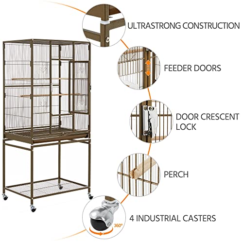 Yaheetech Wrought Iron Standing Large Parrot Parakeet Flight Bird Cage with Stand for Small Parrot Cockatiel Sun Parakeet Green Cheek Conure Lovebird Budgie Finch Canary, Palmer Green - color: Palmer Green