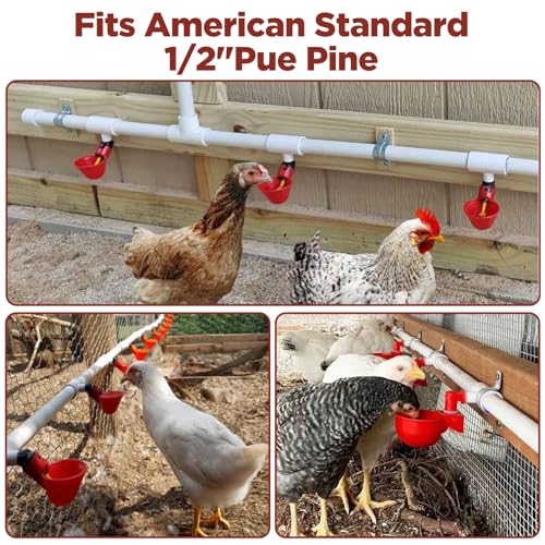50 Pack PVC Tee Fittings for Chicken Waterer - Threaded Connectors for Poultry Nipples, Automatic Chicken Water Drinker Cups and Feeder Systems, Durable & Leak-Proof (White)