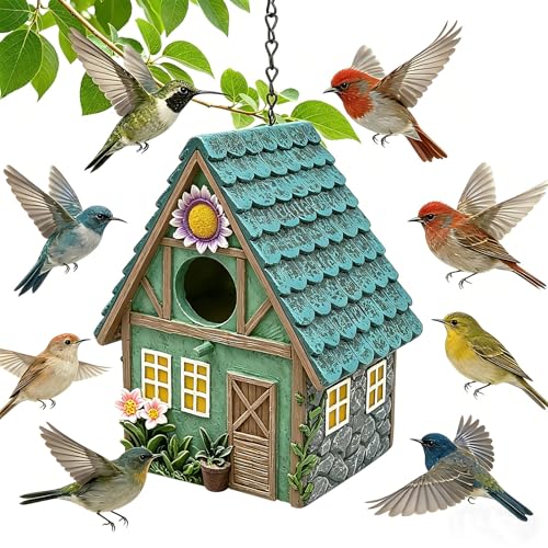 Hanging Resin Outdoor Garden Bird House Decorative Bird Nest | Colorful Cute Birdhouse for Indoor Backyard Ornament, Good Gift for Bird Lovers