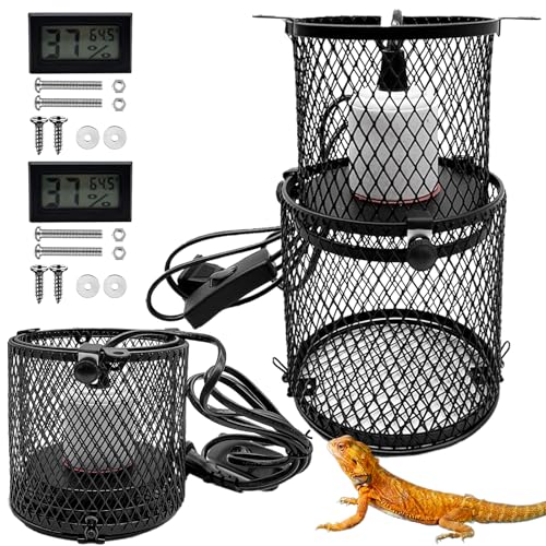 kathson 2 PCS Retractable Reptile Heat Lamp Guard,Reptile Anti-Scald Mesh Cage Guard Lampshade,Ceramic Heat Emitter Heat Lamp Shade Fixture for Snake Lizard Turtle Frog,Without Bulb - size: 2 PCS | Retractable Reptile Heat Lamp Guard