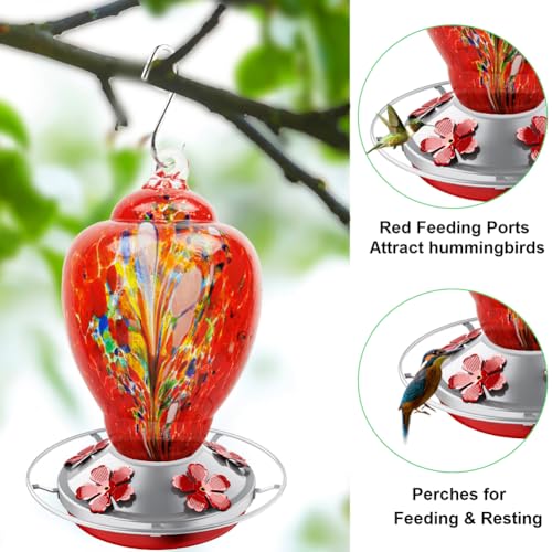 WOSIBO Hummingbird Feeder Replacement Bottom Base Replacement Part Includes Red Plastic Base Metal Top and Brushes (Silver-1) - color: Silver-1