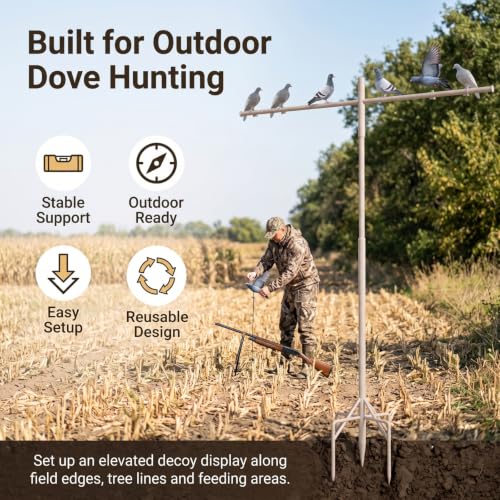 Potchen 9 ft Dove Decoy Pole with 4 Prongs Height Adjustable Outdoor Bird Feeder Stand Fall Hunting Accessories Outdoor Dove Tree Mounting Stand Works Adjustable Birdhouse Pole Hunting Gifts