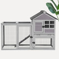 Rabbit Hutch Indoor Outdoor Bunny Cage with 5 Access Doors, Run, Pull-Out Deeper Leakproof Tray and Waterproof Roof - color: Grey
