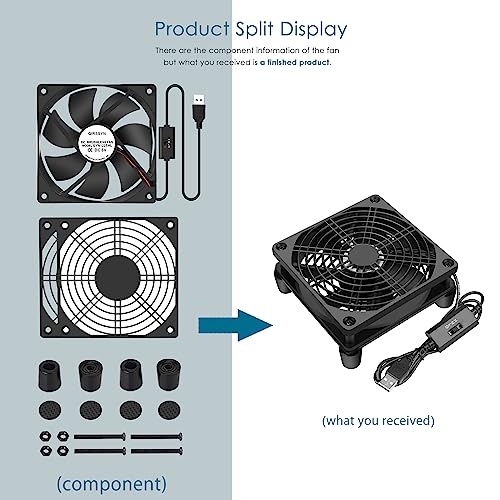 USB Computer Fan Quiet, 5V Powered Fan with Speed Controller for Router Modem Receiver DVR Xbox TV Box Cooling