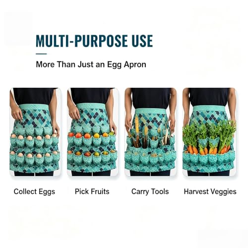 Egg Collecting Apron, 10 Deep Pockets Chicken Egg Gathering Bag | 10 deep pockets keep eggs secure while adjustable fit and durable fabric make farm egg collecting fast and convenient. - color: Green