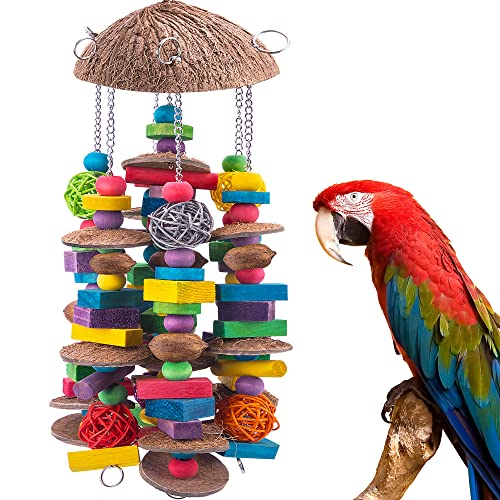 EBaokuup Large Bird Parrot Toys, Colorful Wooden Blocks Bird Chewing Toy Parrots Cage Bite Toy for Macaws Cokatoos African Grey and Large Medium Parrot Birds