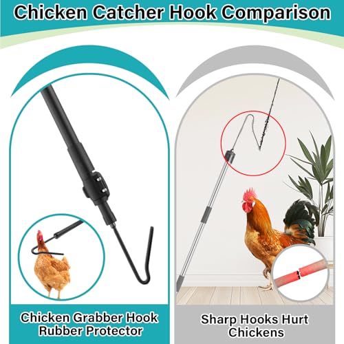 Chicken Catcher Net,37 to 64in Chicken Catcher Leg Hook Extra Long Handle Animal Catcher Pole Heavy Duty with Frosted Tube Extension Pole Poultry Hook Fowl Catcher (Black, 64in) - color: Black, size: 64in