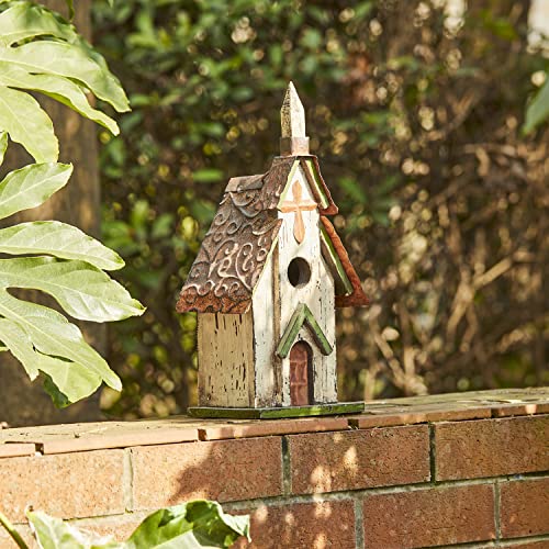 Glitzhome 14" H Hanging Distressed Wooden Church Birdhouse Garden Decor - color: 14"H