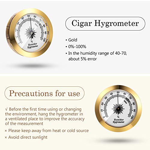 Frienda 2 Pcs Hydrometer 2 Inch Humidity Meter Cigar Humidor Hygrometers Round Cigar Hygrometer for Humidor Cabinet Cans(Gold) - color: Gold