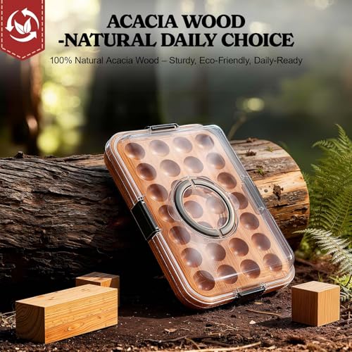 Deviled Egg Containers with Lid, Acacia Wooden Base with 28 Slots | Portable Deviled Egg Platter Carrier Holder Trays, Elegant appearance, Strong Durability, for Party and Home Kitchen - color: Black