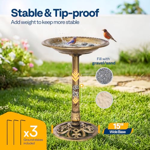 VIVOHOME Bird Bath for Outside, Polyresin, Pedestal, Antique Copper | Weather-Resistant, 20-Inch Bowl, 28-Inch Height, for Outdoor/Garden, Bird-Friendly, Easy to Clean - color: Antique Copper