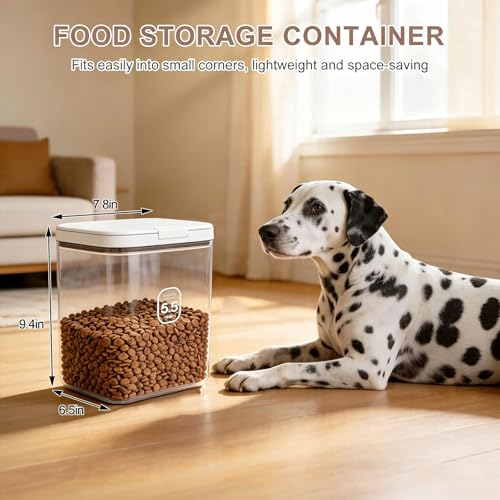 LEAWALK 5-7Lbs/5.81Qt/5.5L Airtight Dog Cat Food Storage Container and Pet Storage Bin BPA-Free. PET Clear Stackable Dog Treat Containers for Pet Food/Rice/Dry/Cereals/Flour/Sugar/Bread - color: White-5.5L-C
