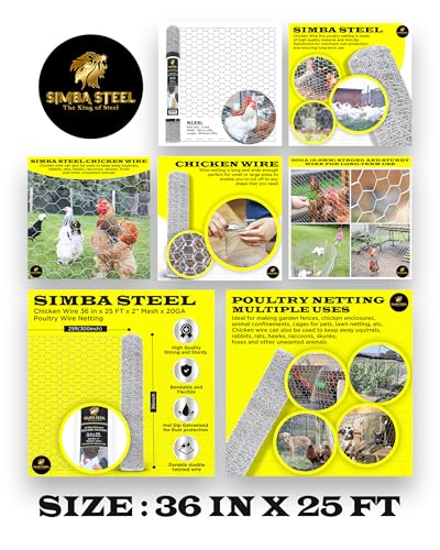 Chicken Wire 36 in x 25 FT x 2” Mesh x 20GA | Poultry Wire Netting | Hot Dipped Galvanised | Hexagonal Galvanized Mesh for Chicken Coop, Rabbit Cage, Fence Barrier PM36x25x2 - style: 36 in x 25 FT x 2 in