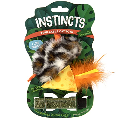 Instincts by SmartyKat 2-Pack Mouse 'N Mate Plush Refillable Cat Toys w/HappyNip Tube (Catnip & Silvervine) - Multicolor, 2-Pack - style: Mouse 'N Mate