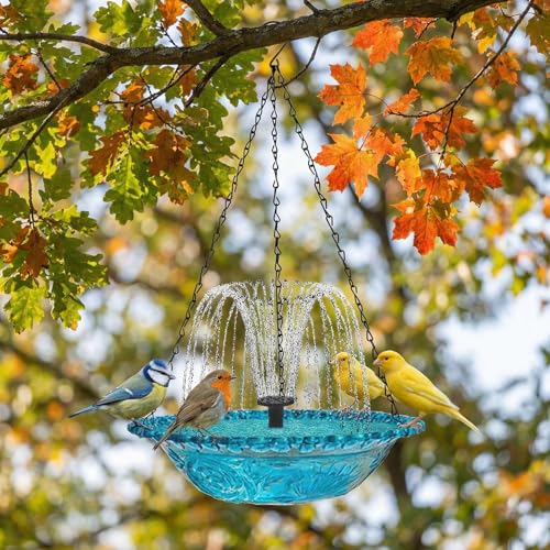 Solar Bird Bath Hanging with Fountain for Outdoors, Solar Powered Hanging Outdoor Water Fountain, Bird Bath with Solar Fountain for Garden, Patio, Yard, Deck