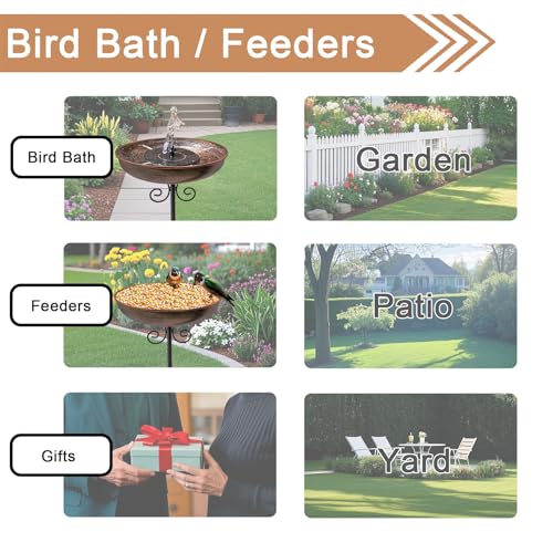 Small Metal Bird Bath for Outdoors, 10" Dia Bowl with Stake Birdbaths Garden Yard Lawn Decor 0.4 Gallon (Pack of 2) - size: 10 "diameter, 1.6" depth (Pack of 2)