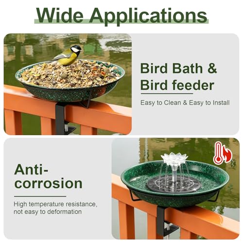 Yiabivo Deck Mounted Bird Bath with Fountain,Solar Railing Bird Bath Fountains for Hummingbirds,Adjustable Metal Durable Deck Bird Bath Holder for Outdoor Railings, Patio Deck,Garden