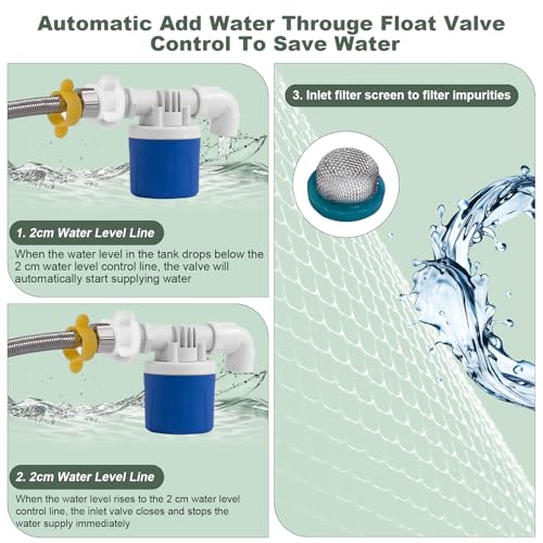 Automatic Chicken Waterer, Float-Controlled Chicken Water Feeder, Large Watering System with 60 Inch Water Hose (One End 3/4''), Poultry Waterer for Duck Quail Turkey Chick (2 Gallons, Blue) - color: Blue
