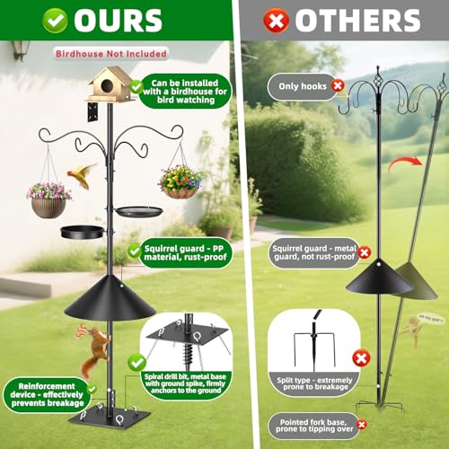 Upgraded Heavy Duty Bird Feeder Pole, 92 Inch Squirrel Proof Adjustable Bird Feeding Station,1 Inch Dia Bird House Pole, 4 Shepherd Hooks for Feeder Stand, Includes Water Bowl & Mesh Tray - size: 92inch