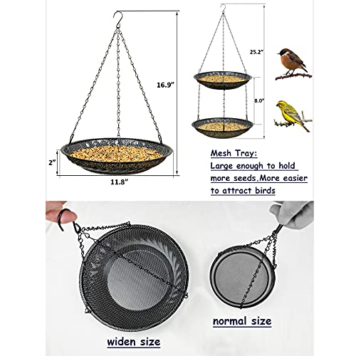 CQAIRIOU Premium Hanging Bird Feeder Tray(2 Set),Size 11.8” Large Platform Bird Feeder Metal Mesh Tray,Wild Bird Feeder for Outside Hanging Seed Platform,Combinable Style to Double Layer - size: 2 Sets Hanging Bird Feeder Tray