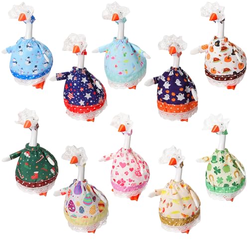 Weysat 10 Set Goose Outfit Felt Magnetic Desk Decor,Lovely Style,Fabric | Desk Goose Cloth Table Decor Gifts, 7 Inch Holiday Goose Costume, Geese Summer Fall Halloween Christmas Winter Outfits - style: Lovely Style