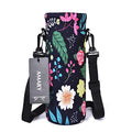 AMARY 500ML Neoprene Water Bottle Carrier Bag with Adjustable Shoulder Strap,Insulated Water Bottle Cover for Stainless Steel/Glass/Plastic Bottles 16.9OZ (Flowers-5) - color: Flowers-5
