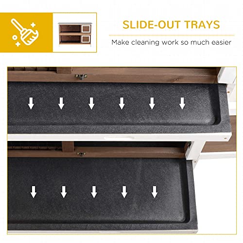 PawHut 54" 2-Story Large Rabbit Hutch Bunny Cage, Lockable Doors Brown | Wooden Pet House, Small Animal Habitat, No Leak Tray, Waterproof Roof, for Chickens Ducks, Outdoor/Indoor - color: Coffee Brown