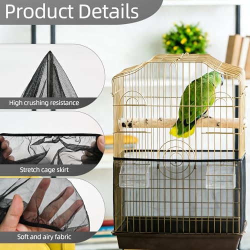 Bird Cage Seed Catcher Guard, Adjustable Stretchy Net Cover for Parrot Enclosures, Bird Cage Skirt Netting, Seed Catcher for Protective Shield for Parrot Enclosures (Black) - color: Black