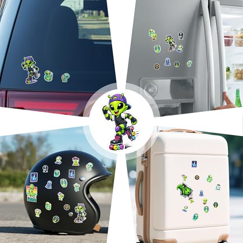 100 PCS Alien Stickers Pack, UFO Cosmic Space Galaxy Adults Teens | Vinyl Waterproof Decals for Car Laptops Water Bottle Scrapbooks Skateboards Journal PC Funny Gifts for Boys Men Travel Gears - color: Alien Stickers