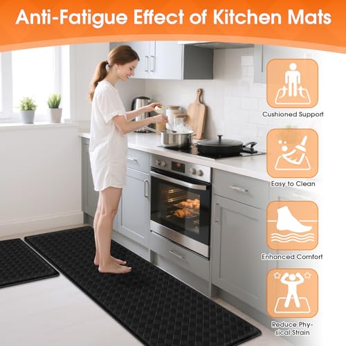 TranquilRelax 2-Piece Kitchen Mats, Cushioned Non-Slip Floor Mats, Black | Kitchen mats for floor, water-resistant anti fatigue mats for kitchen floor,laundry & entryway, 17.3 x 30 and 17.3 x 59 in - color: Black, size: 2-Piece | 30"+59" | Standard