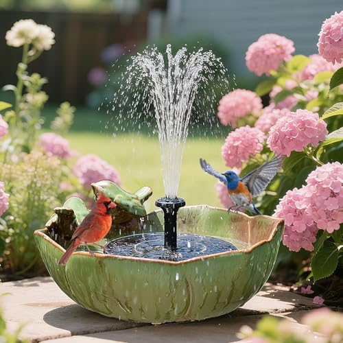 Solar Powered Ceramic Bird Bath for Outdoors, 10.1" Hummingbird Solar Fountain Ground Ceramic Bird Baths Bowl for Outside, Large Table Top Garden Décor for Patio, Yard & Home - color: Green and Black