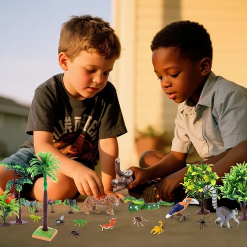 26Pcs Rainforest Animals Figures, Realistic Jungle Toys Set for Kid | Rainforest Diorama Supplies for school project, birthday gifts, cake toppers, sensory play, party favors, Non-Toxic - style: Rainforest
