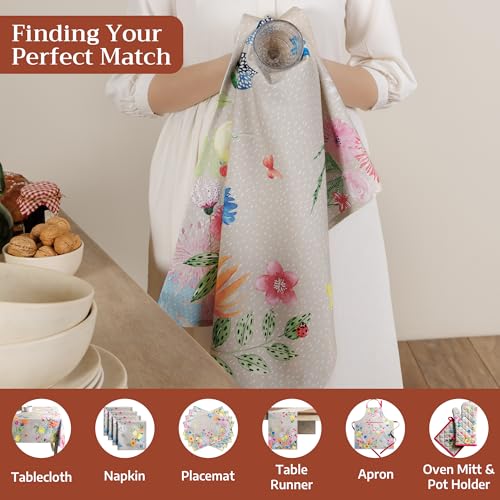 Maison d' Hermine Kitchen Towels Set of 3 Reusable 100% Cotton 27.50" x 20" | Cloth Tea Dish Towels Absorbent with Hanging Loop for Kitchen Dining Wedding Hotel Home Spring Summer - Jardin D'Ete - Fog - color: 047 - Jardin D'ete - Fog