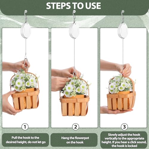 Leinuosen 4 Pack Upgraded Plant Pulleys for Hanging Plants Heavy Duty Retractable Plant Hanger, 304 Stainless Steel Rope Adjustable Climbing Hook for Garden Baskets Pots, Birds Feeder (White) - color: White