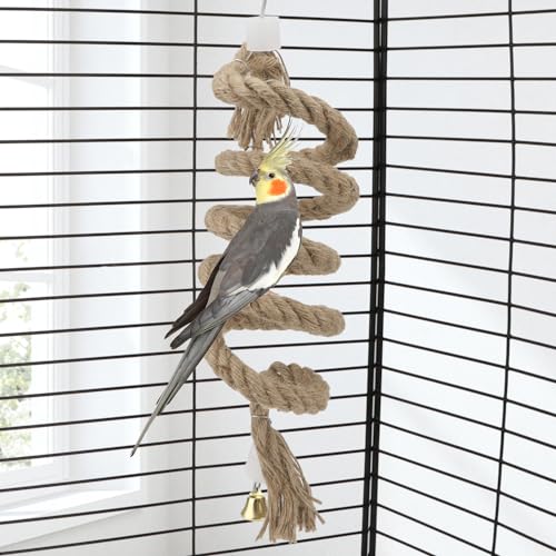 Hypeety Bird Rope Perch Spiral Parrot Perch Toy Stainless Steel Bird Rope Swing Perch Parrot Climbing String Rope Toy Bird Cage Accessories for Cockatiels, Parakeets, Budgie, Parrots, Parakeets 59inch