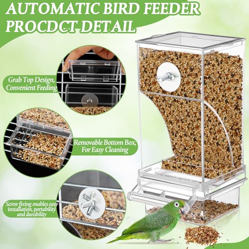 Novabright 7 Pcs No Mess Bird Feeder Water Dispenser Set Include Automatic Parakeet Feeder and Drinker with Bird Paw Grinding Stick Cage Accessories for Small Medium Cockatiel Lovebird(Classic,Clear) - color: Clear, style: Classic