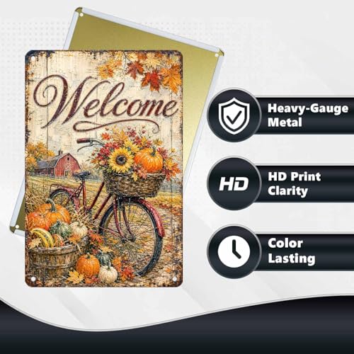Thanksgiving Fall Bicycle Red Barn Tin Sign Sunflower Pumpkin Farmhouse Wall Decor for Kitchen Dining Room Living Room Porch Entryway and Farmhouse Home Decor 12 * 8In - color: Vintage Thanksgiving Tin Sign 2, size: 20X30cm(12*8in)