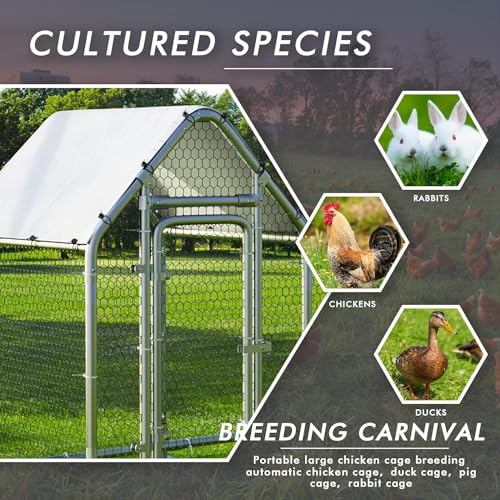 LEMBERI Small Metal Chicken Coop, Walk-in Chicken Run,Galvanized Wire Poultry Chicken Hen Pen Cage, Rabbits Duck Cages with Waterproof and Anti-Ultraviolet Cover for Outside,Backyard and Farm - size: 118"L x 39.5"W x 59"H
