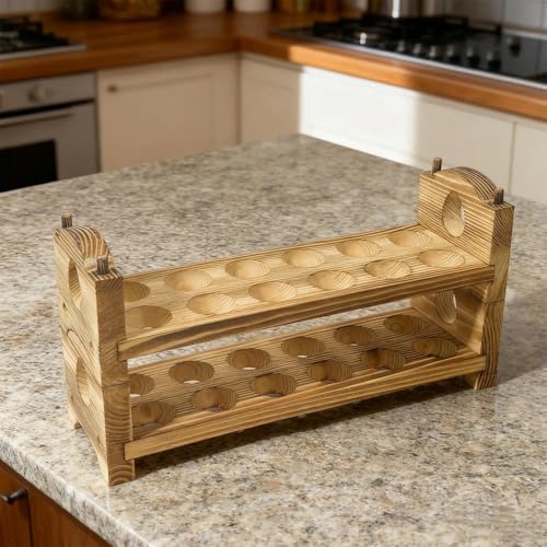 Egg Holder Countertop - Wooden Fresh Eggs Storage for Counter - Pine Wood Egg Organizer Tray Racks - size: 2A