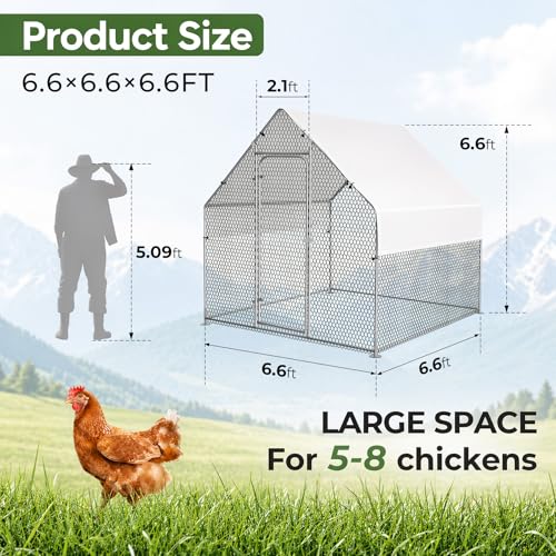 Large Chicken Coop Metal Walk-in Run 6.6' x 6.6' x 6.6', Heavy Duty Galvanized Steel Cage with Waterproof Cover, Secure Lock, Outdoor Pen Enclosure for Hens, Ducks, Rabbits - size: 79.0"L x 79.0"W x 79.0"H