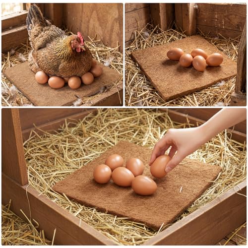 VioraWhite 10 Pack Chicken Nesting Pads 13x13'' Laying Hen Nesting Box Liners with 30 Pcs Wooden Fake Eggs Help Laying Hen for Chicken Coop Bedding Poultry Habitat Supplies