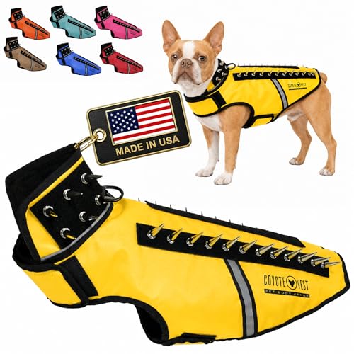 CoyoteVest SpikeVest Dog Harness, Made in the USA, M-Yellow | Stab-Resistant Protective Vest | Coyote Vest for Dogs | Defends Against Coyotes, Dogs, Birds of Prey | Reflective Safety - color: Yellow, size: Medium