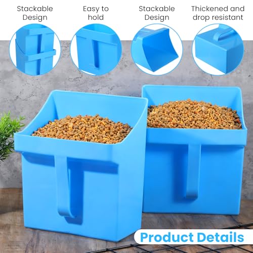 2 Pcs Large Feed Scoop 128 oz Plastic Grain Scoop Ice Seed Enclosed Bucket Utility Shovel with Side Handle for Horse Bird Chicken Livestock Animal Dry Food Restaurant Kitchen (Blue)