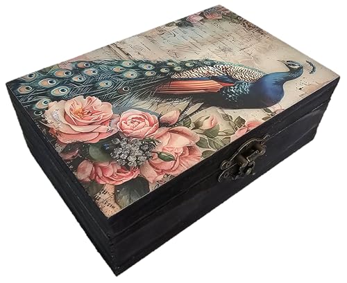 RK Collections Wooden Peacock Trinket Keepsake Box. Storage Box for Animal Lovers. Gift Case/Holder. (6.5" Peacock) - style: Peacock